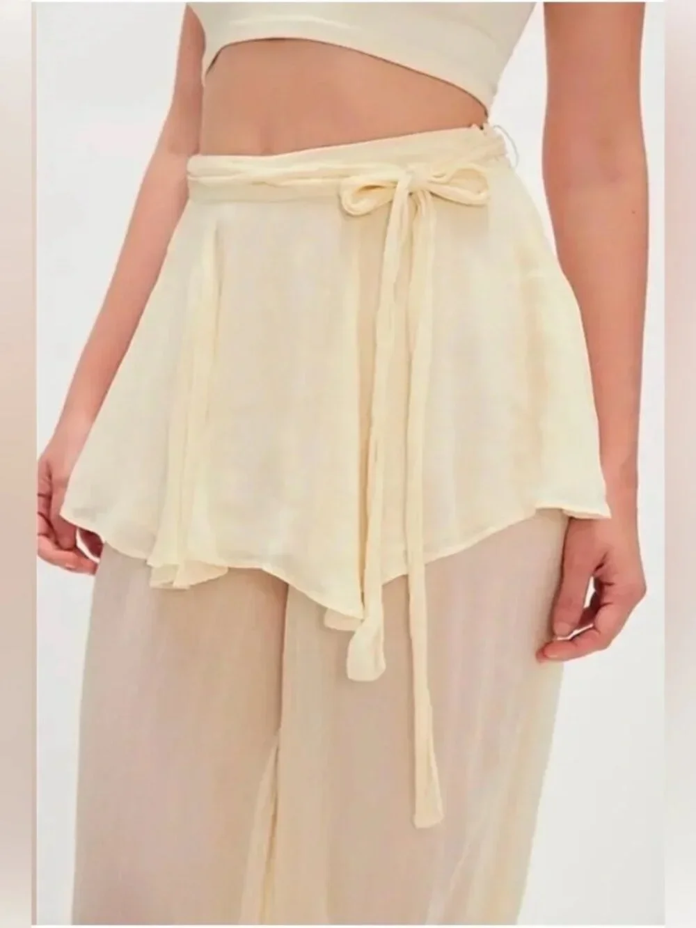 Free People Tongue Tied Sheer Balloon Pants Light Cream Color Size Large
